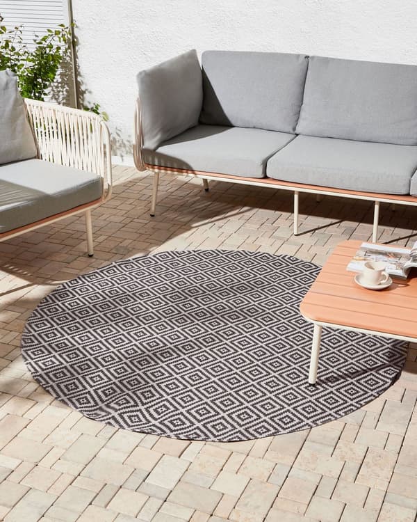 Gulvteppe Grått Syntetisk Materiale 160 cm Innendørs Utendørs Rundt Geometrisk Mønster Moderne Balkong Uteplass
