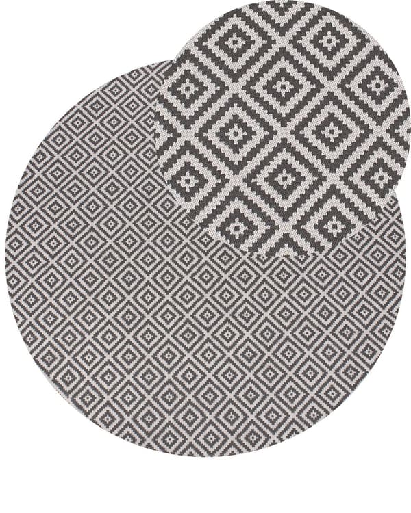 Gulvteppe Grått Syntetisk Materiale 160 cm Innendørs Utendørs Rundt Geometrisk Mønster Moderne Balkong Uteplass