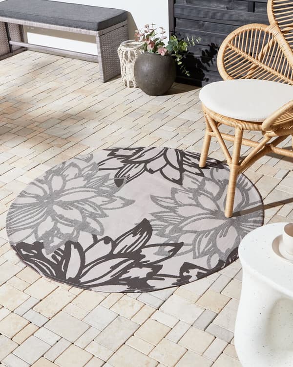 Gulvteppe Grått Syntetisk Materiale 120 cm Innendørs Utendørs Rundt Blomstermønster Moderne Balkong Uteplass