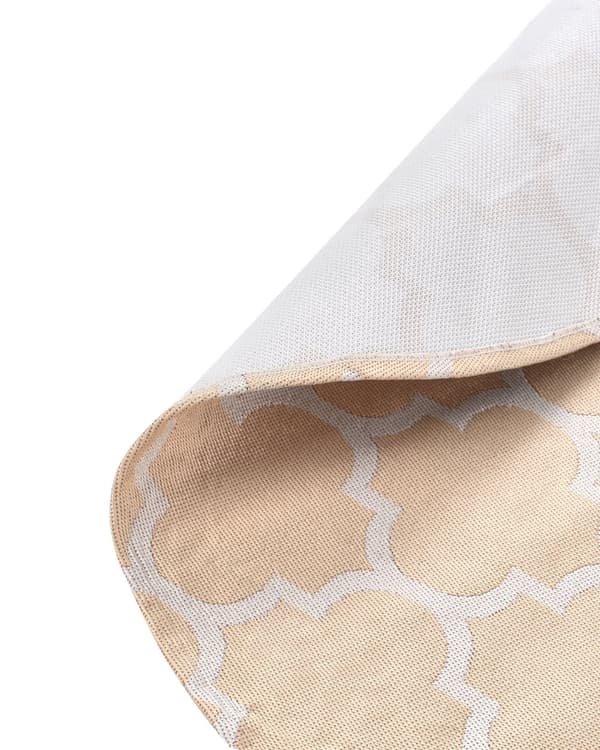 Gulvteppe Beige og Hvitt Syntetisk Materiale 120 cm Innendørs Utendørs Rundt Marokkansk Trellis Mønster Moderne Balkong Uteplass