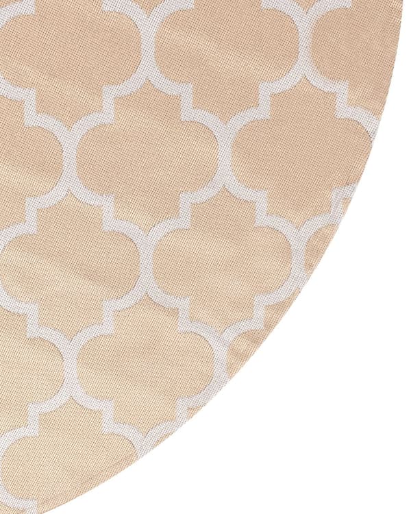 Gulvteppe Beige og Hvitt Syntetisk Materiale 120 cm Innendørs Utendørs Rundt Marokkansk Trellis Mønster Moderne Balkong Uteplass