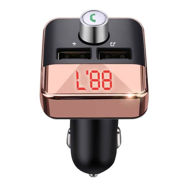 Car Mp3 Player Fm Transmitter Bluetooth-kompatible Hands-free Dual Usb Wireless Charger sort   rosa guld