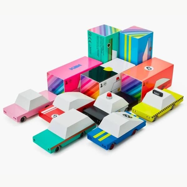 Små bilar och mini klassiska retro trämodeller Candylab Candycar Designerfordon för barn och vuxna - Polisbil