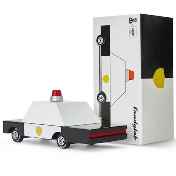 Små bilar och mini klassiska retro trämodeller Candylab Candycar Designerfordon för barn och vuxna - Polisbil