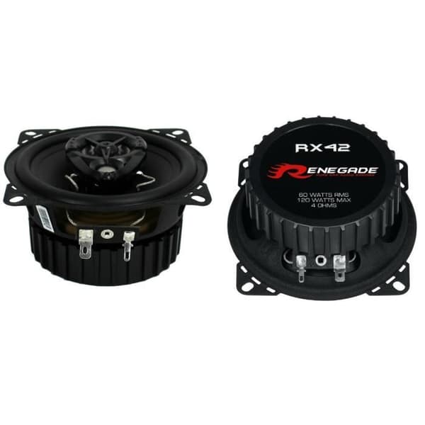 2 2-vägs koaxialhögtalare RENEGADE RX42 4" 10,00 cm 100 mm 60 watt rms 120 watt max impedans 4 ohm 92 db bil, par