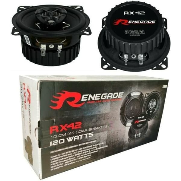 2 2-vägs koaxialhögtalare RENEGADE RX42 4" 10,00 cm 100 mm 60 watt rms 120 watt max impedans 4 ohm 92 db bil, par