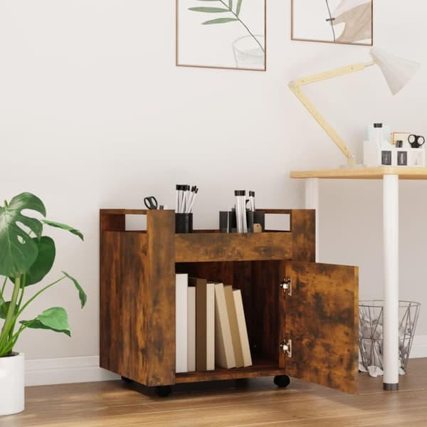vidaXL Työpöytävaunu savutammi 60x45x60 cm tekninen puu