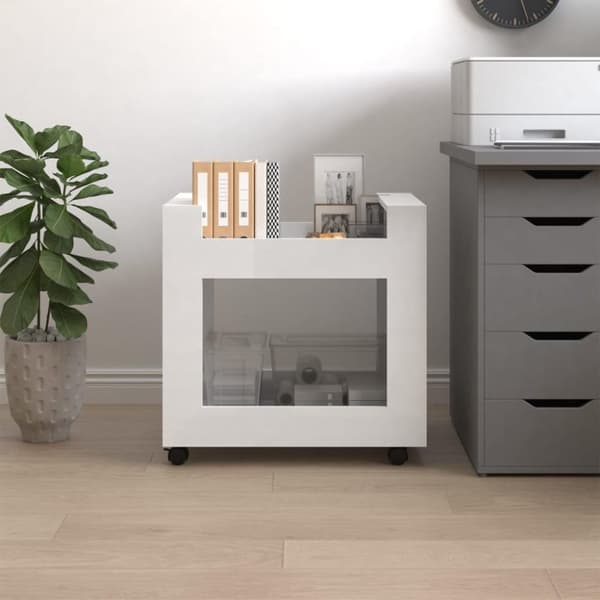 vidaXL Skrivbordsvagn högglans vit 60x45x60 cm konstruerat trä