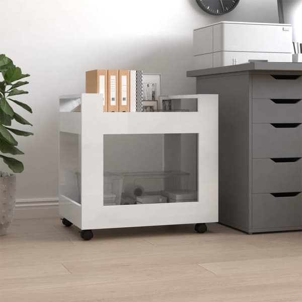 vidaXL Skrivbordsvagn högglans vit 60x45x60 cm konstruerat trä