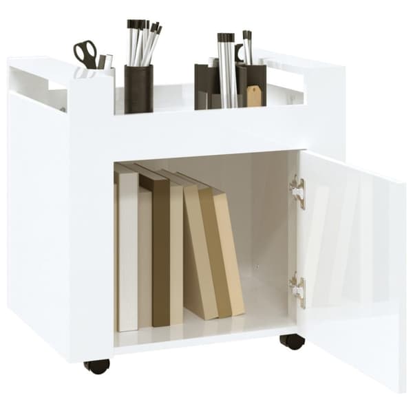 vidaXL Tralle til skrivebord høyglans hvit 60x45x60 cm konstruert tre