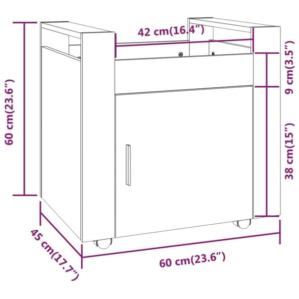 vidaXL Skrivbordsvagn sonoma-ek 60x45x60 cm konstruerat trä