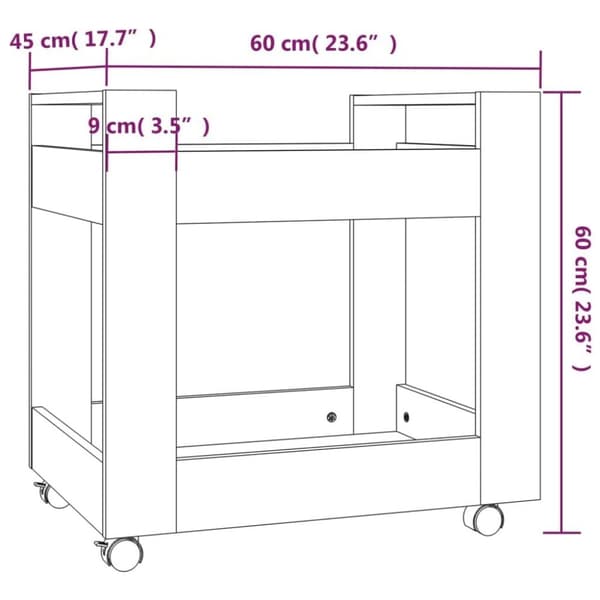 vidaXL Tralle til skrivebord svart 60x45x60 cm konstruert tre