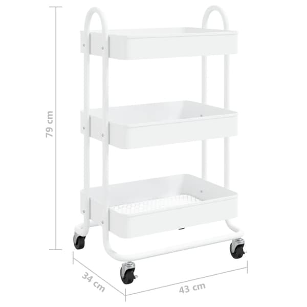 vidaXL vogn med 3 hylder 43x34x79 cm stål hvid -  Vogne