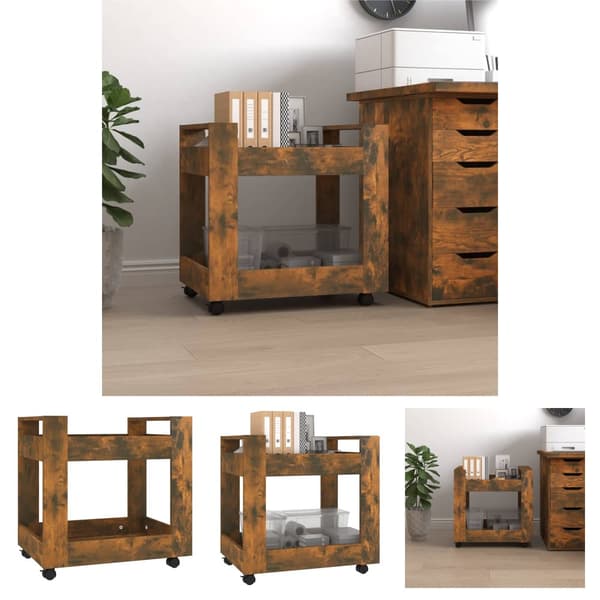 The Living Store Työpöytävaunu savutammi 60x45x60 cm tekninen puu -  Kärryt
