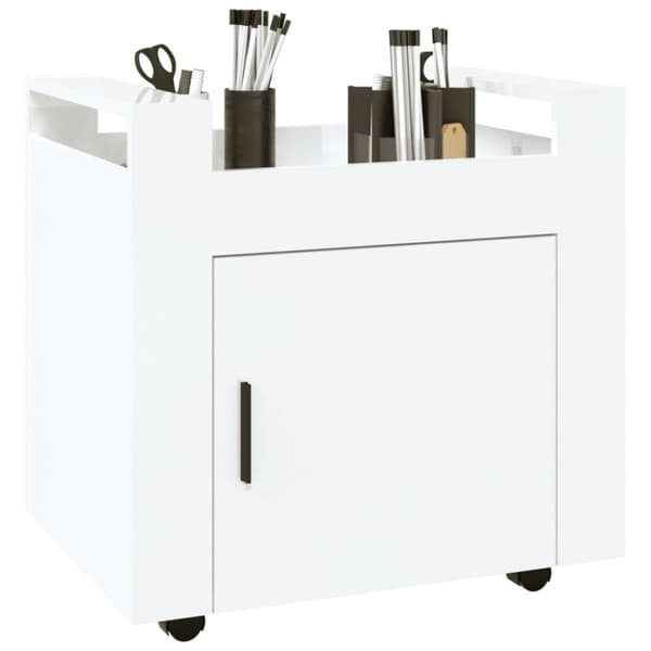 The Living Store kontorvogn 60x45x60 cm konstrueret træ hvid højglans -  Vogne