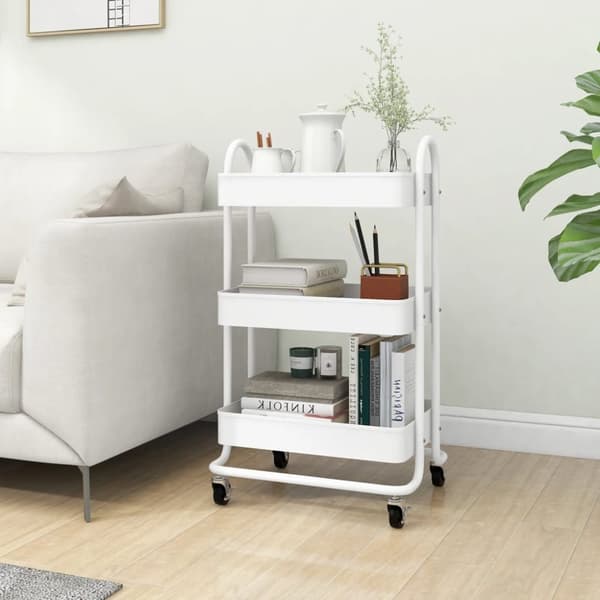 The Living Store vogn med 3 hylder 43x34x79 cm stål hvid -  Vogne