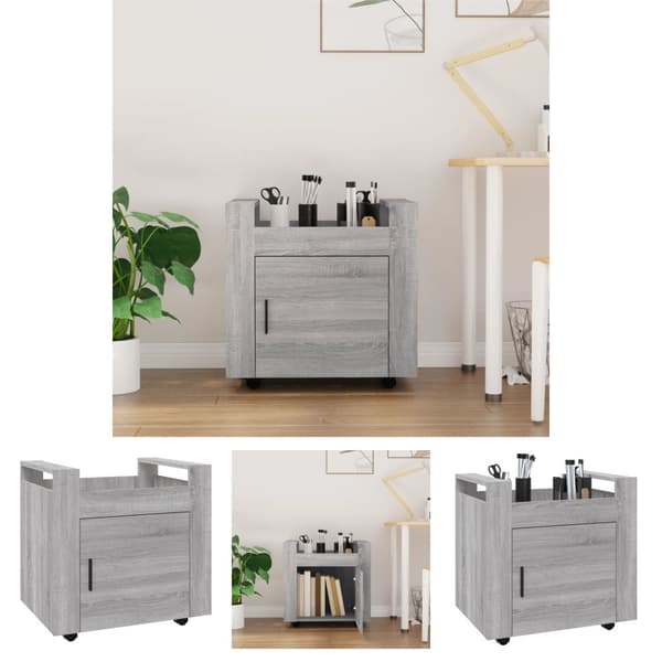 The Living Store kontorvogn 60x45x60 cm konstrueret træ grå sonoma-eg -  Vogne