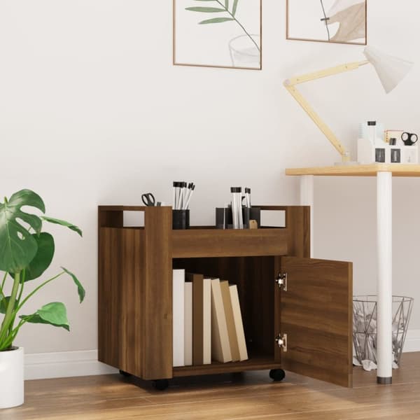 The Living Store kontorvogn 60x45x60 cm konstrueret træ brun egetræsfarve -  Vogne