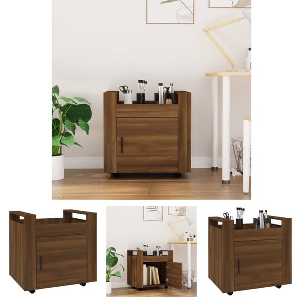 The Living Store kontorvogn 60x45x60 cm konstrueret træ brun egetræsfarve -  Vogne