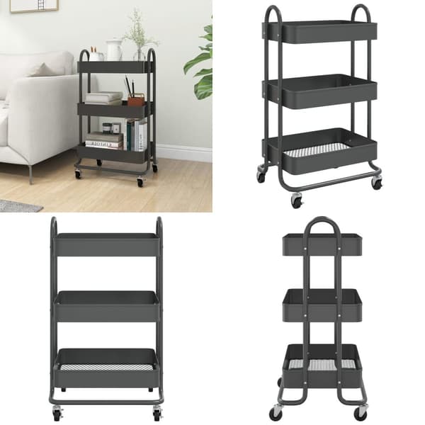 Rullvagn 3 våningar antracit 43x34x79 cm stål - Vagn - Rullvagn - Home & Living