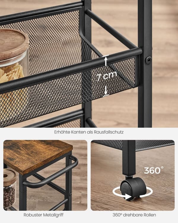 Trolley-4 Levels-On Wheels-Vintage Brown-Svart handtag