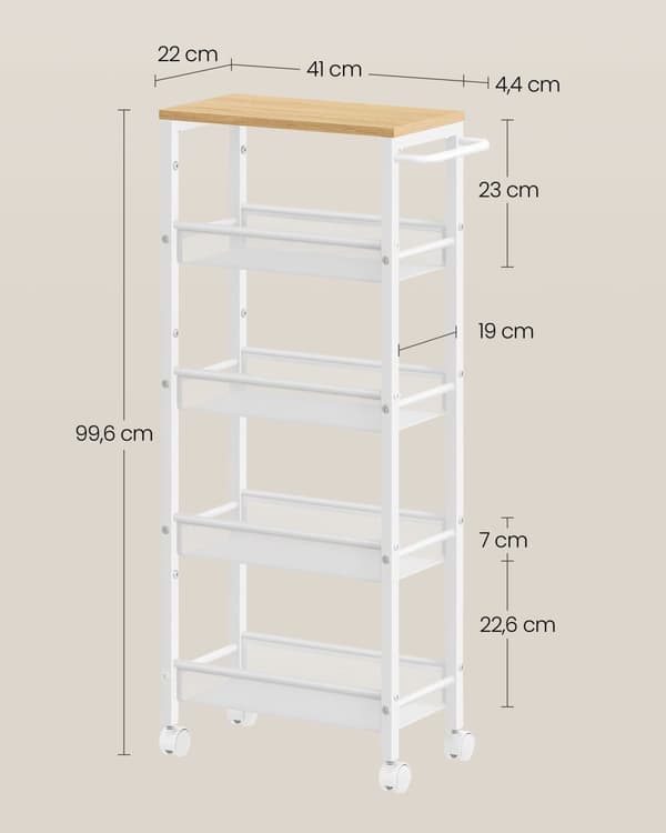 Vagn - 5 nivåer - på hjul - 22 x 45,4 x 99,6 cm