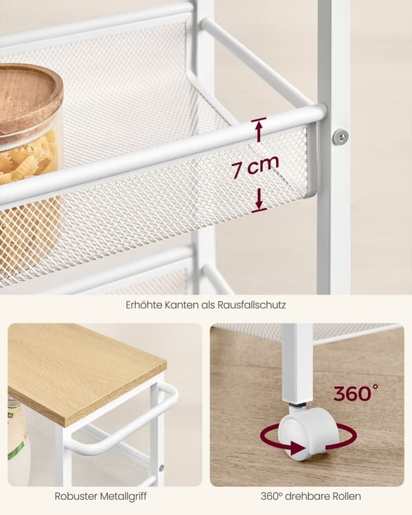 Trolley-4 Levels-On Wheels-Oak-White Handle
