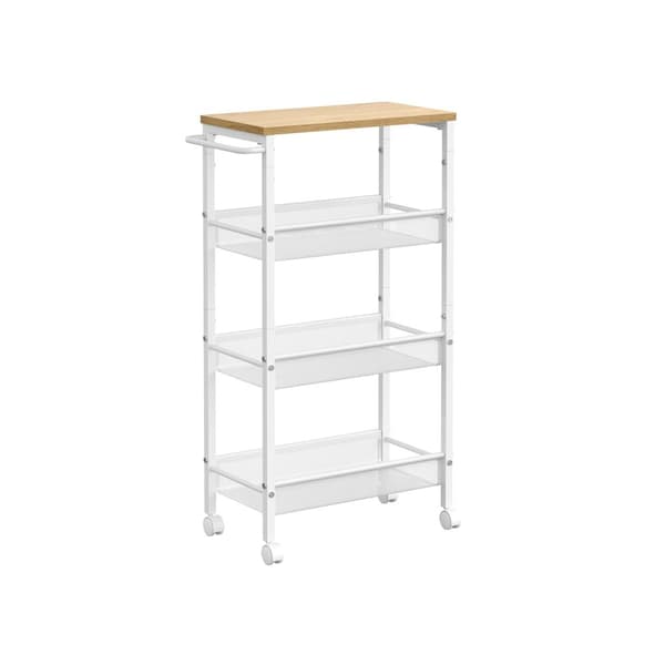 Trolley-4 Levels-On Wheels-Oak-White Handle