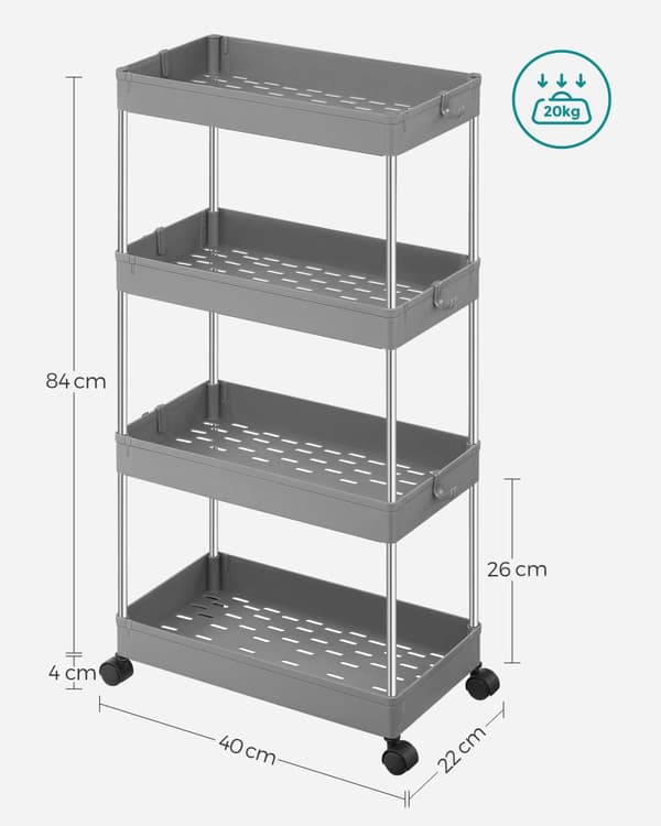 Trolley - med 4 niveauer - grå