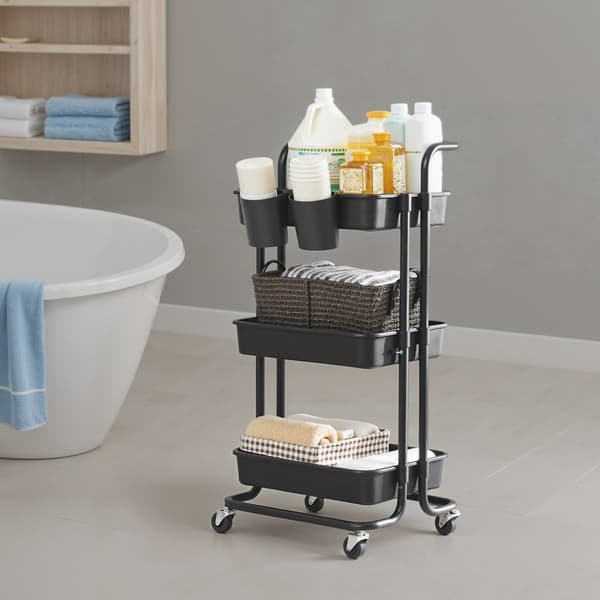 3-laags trolley, serveerwagen, keukenwagen met handvat