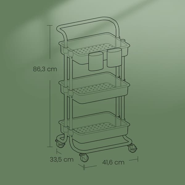 3-laags trolley, serveerwagen, keukenwagen met handvat