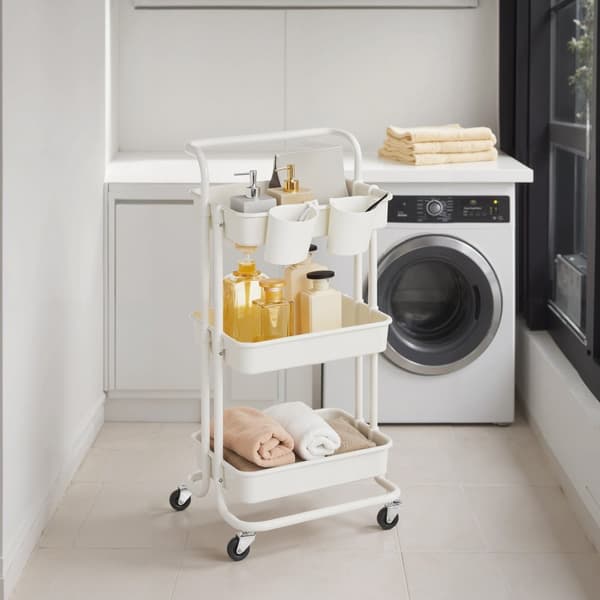 3-laags trolley, serveerwagen, keukenwagen met handvat