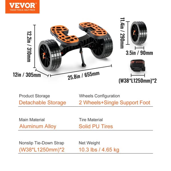 Kayakvogn, Belastningskapacitet, Aftageligt design, All-terrain solide dæk,320lbs