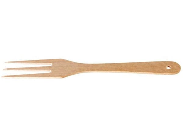 Køkkengaffel i træ, 3 tænder, 28 cm