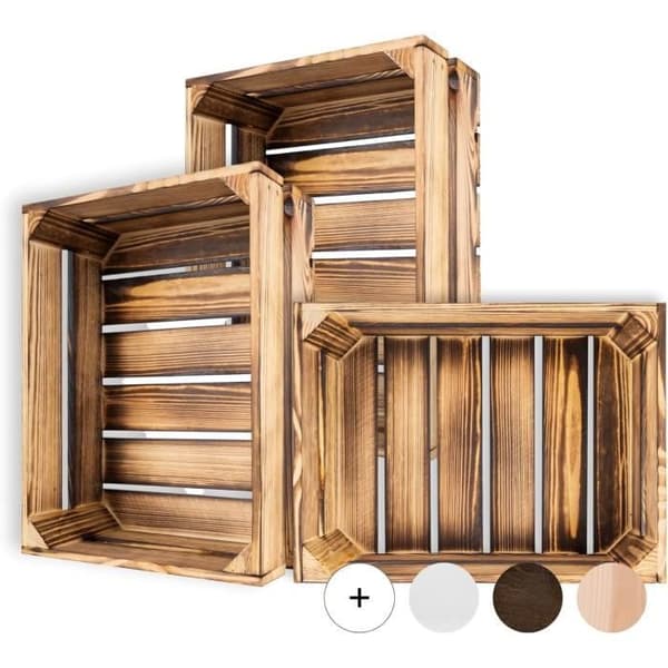 Creative Deco Set med 3 flammade trälådor | 40 x 30 x 15 cm | Förvaringslåda i trä | Vintage trälåda | Trälåda