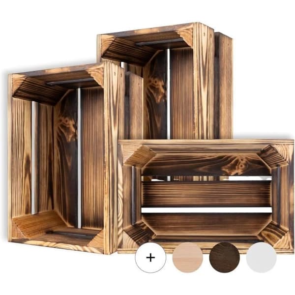 Creative Deco Set med 3 flammade trälådor | 30 x 20 x 15 cm | Förvaringslåda i trä | Vintage trälåda | Trälåda