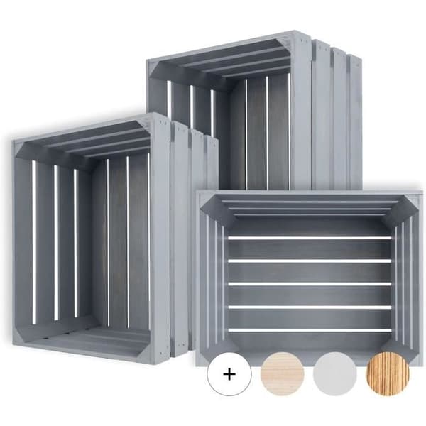 Creative Deco Set med 3 gråa trälådor 50 x 40 x 30 cm | Förvaringslåda i trä | Vintage trälåda | Trälåda