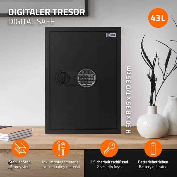 Kassakaappi Kassakaappi 43L teräksestä, jossa elektroninen lukko ja hätäavaimet Pyöreä pultti lukko