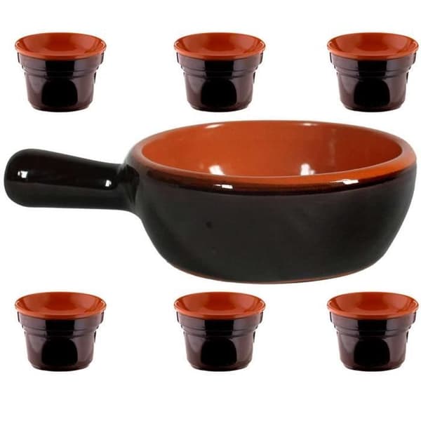 SET BAGNA CAUDA CASSERUOLA 21CM I CERAMICA AD UN MANICO + 6 FORNELLI