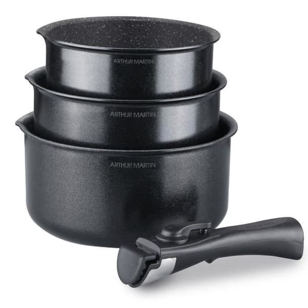 Kastrullset - Arthur Martin - AM120B - 3 delar - Avtagbart handtag - Non-stick