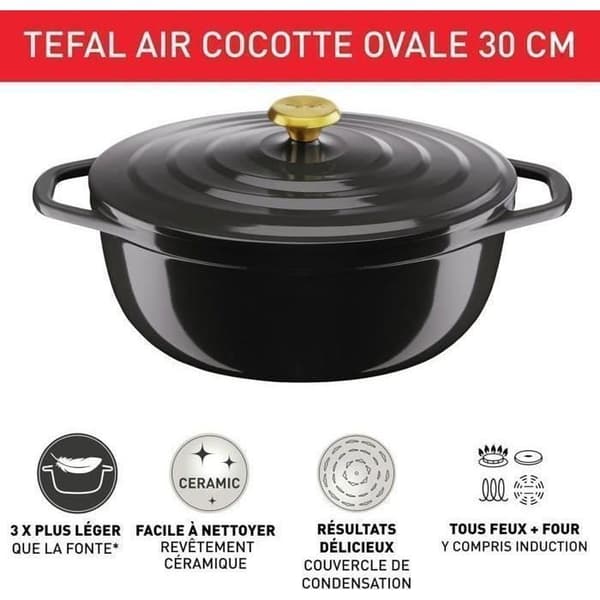 Oval gjutjärnsgryta 30x23cm (5,7L) - TEFAL - Induktionskompatibel - Keramisk beläggning