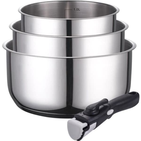 Gryta - KAMBERG - Set med 3 grytor i rostfritt stål 16/18/20 cm - Avtagbart handtag - Induktionskompatibel