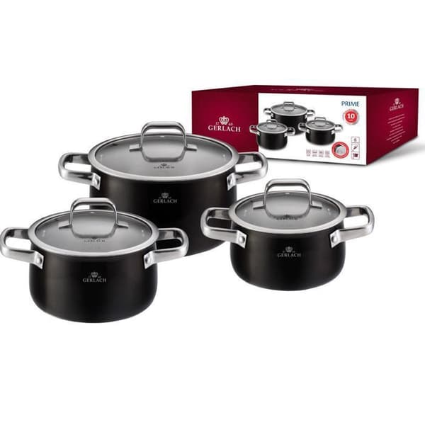 Gerlach kastrullset, 6 delar, rostfritt stål, lackerad beläggning, Prime