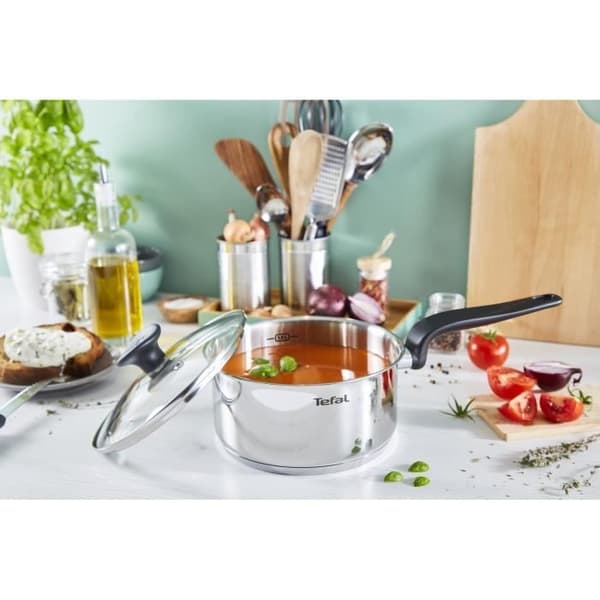 TEFAL Primär kastrull 20 cm + glaslock, 3 L, Induktion, Högkvalitativt rostfritt stål, 10 års garanti E3082404