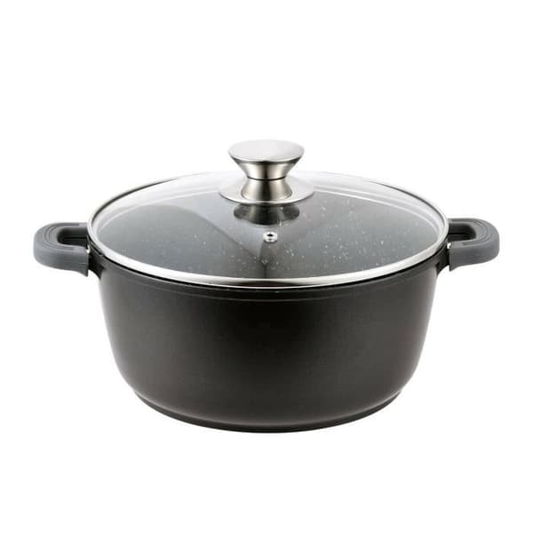 Kastrull Gjuten aluminium Glaslock Induktion Marmorbeläggning Soppgryta Stekpanna Ø36 cm
