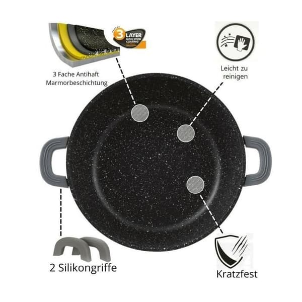Kastrull Gjuten aluminium Glaslock Induktion Marmorbeläggning Soppgryta Stekpanna Ø36 cm