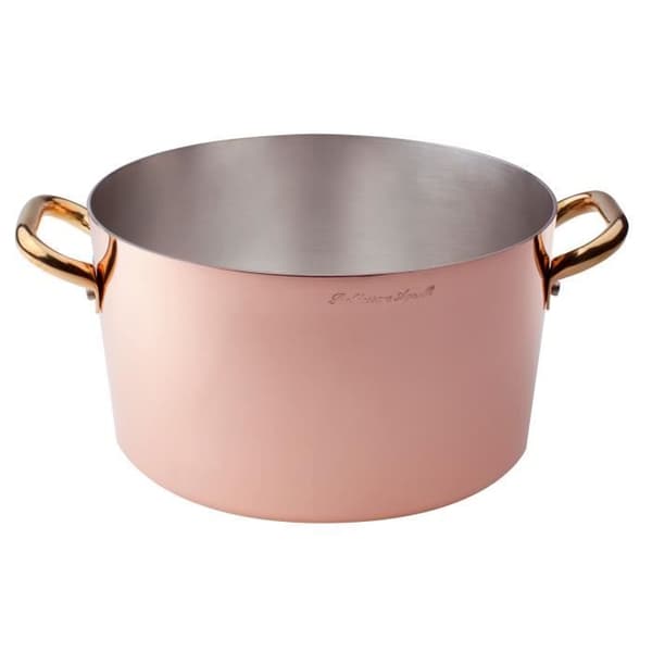Kastrull - Koppar - Hög - Tjocklek 2 mm - 2 mässingshandtag - Kompatibel med alla värmekällor