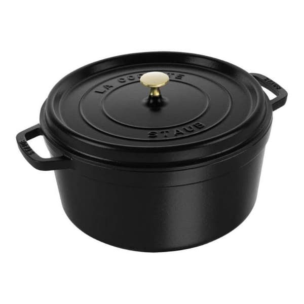 Rund svart emaljerad gjutjärnsgryta 34cm - 12,6L
