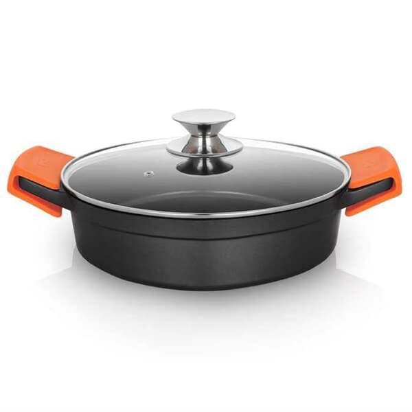 Orbegozo cdb kastrull låg serie 2.8l - deformärbar aluminium - silikonhandtag - lock i härdat glas - pf