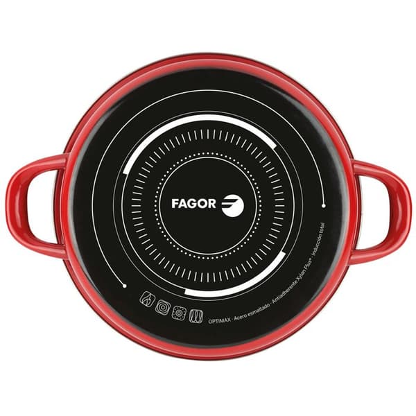 Induktionskastrull 24 cm Emaljerat stål, PFOA-fri non-stick, glaslock FAGOR Optimax Röd 00925